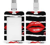 Red Lips Kiss ID Badge Holder Retractable Badge Reel Vertical Card Name Tag Holder with Breakaway Lanyard, ID Cards Holders Case for Nurse Security Staff Women Men