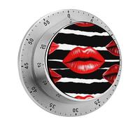 Red Lips Kiss Kitchen Timer 60 Minute Visual Wind Up Timers Indoor Mechanical Timers with Magnetic Base Stainless Steel Timer for Home Cooking Time Management Tool
