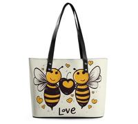 Red Lips Kiss Leather Tote Bag for Women Top Handle Purses Handbags Casual Work Tote Travel Shoulder Bag, Bee Love Honey, 29*34*14cm