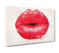 Red Lips Kiss Modern FC Canvas Print | Gallery Wrapped 30mm Frame Wall Art | 24x16 inches | Ready to Hang | Modern Picture | Living Room Bedroom Lounge Office