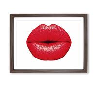 Red Lips Kiss Modern Framed Print | A3 Walnut Framed Wall Art | Ready to Hang | Modern Nature Picture | Living Room Bedroom Lounge Office