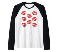 Red Lips Kiss Print Lipstick Pattern Romantic Design Raglan Baseball Tee