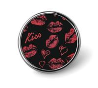 Red Lips Kiss Round Brooch Pin Badge Lapel Tie Pin for Women Men Office Worker Teacher Decor