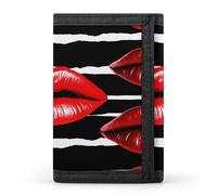 Red Lips Kiss Trifold Wallet Front Pocket,Small Wallets for Men And Women,Slim Wallet with Zipper Pocket