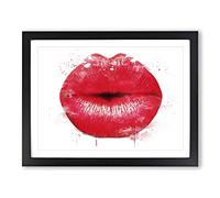 Red Lips Kiss V3 Modern Framed Print | A2 Black Framed Wall Art | Ready to Hang | Modern Nature Picture | Living Room Bedroom Lounge Office