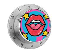 Red Lips Kitchen Timer 60 Minute Visual Wind Up Timers Indoor Mechanical Timers with Magnetic Base Stainless Steel Timer for Home Cooking Time Management Tool