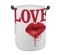 Red Lips Mouth And Word Love Laundry Baskets Laundry Hamper Waterproof Foldable Storage Bin Dirty Clothes Laundry Basket for Living Room Bathroom
