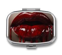 Red Lips Pill Box 2 Compartments Portable Travel Pill Case Mini Medicine Organizer for Pocket Purse Metal Waterproof Medicine Container Holder Vitamin Fish Oil