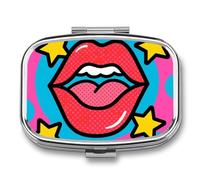 Red Lips Pill Box Travel Pill Organizer 2-Compartment with Mirror Design Portable Square Medicine Case for Vitamins, Jewelry & Essentials Durable Pocket Pillcase for Purse, Camping