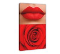 Red Lips Rose Beauty Salon & Makeup Studio Canvas Poster Bedroom Decor Landscape Office Room Decor Gift 08x12inch(20x30cm)