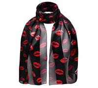 Red lips Satin Scarf, Black