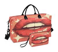 Red Lips Shining Comic Styled Artwork Sports Swim Gym Bag Weekender Duffel Travel Bags Handbag with Makeup Storage Bag for Girls Men