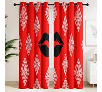 Red Lips Silhouette with Geometric Shapes Blackout Curtains - Girls Master Bedroom Window Drapes, Anime Style, Avant-Garde, Bold, Sexy Thermal Insulated Window Curtains