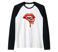 Red Lips Vampire Fangs Teeth Bite Dracula Halloween Raglan Baseball Tee