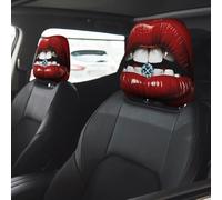 Red Lips with Diamond Car Seat Headrest Cover 2 PCS, Soft Stretchable Fabric Car Head Rest Protector Dustproof Removable Car Headrest Covers Universal Vehicle Accessories