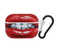 Red Lips with Diamond Earbuds Organizer Shockproof Protective Airpods Pro Cover with Carabiner Clip Anti Fall Carrying Earphone Case Cover for Airpods Pro 2nd Generation White