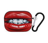 Red Lips with Diamond Earbuds Organizer Shockproof Protective Airpods Pro Cover with Carabiner Clip Anti Fall Carrying Earphone Case Cover for Airpods Pro 2nd Generation Black