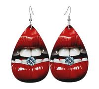 Red Lips with Diamond Earrings for Women Faux Leather Earring Teardrop Dangle Earrings Lightweight Jewelry Gift