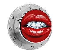 Red Lips with Diamond Kitchen Timers for Cooking 60 Minute Wind Up Timer, Magnetic Back, Visual Mechanical Timer with Loud Alarm, Manual Countdown Timers for Classroom Home Gym Tanning
