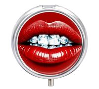 Red Lips with Diamond Pill Box 3 Compartment Waterproof Pill Case with Mirror Portable for Purse Pocket Daily Medicine Vitamin Organizer Travel Med Container Holder for Fish Oil Supplements