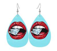 Red Lips With Diamond Printed Teardrop Pendant Leather Earrings | Lightweight and Versatile Earrings | Suitable for Daily Commute and Date Wear
