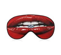 Red Lips with Diamond Travel Eye Mask Blackout Eye Mask for Sleeping Airplane Eyemask with Adjustable Strap Sleep Masks for Women Men Soft Night Blindfold Eyemask