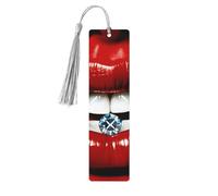 Red Lips with Diamond Wood Bookmark for Book Lovers Birthday Teachers Gift, Handmade Craft Book Marks Ornaments with Tassel Exquisite Reading Page Markers for Men Women