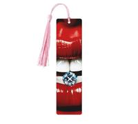 Red Lips with Diamond Wood Bookmark for Book Lovers Birthday Teachers Gift, Handmade Craft Book Marks Ornaments with Tassel Exquisite Reading Page Markers for Men Women