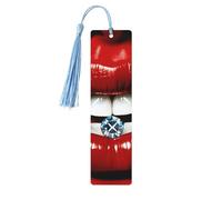 Red Lips with Diamond Wood Bookmark for Book Lovers Birthday Teachers Gift, Handmade Craft Book Marks Ornaments with Tassel Exquisite Reading Page Markers for Men Women