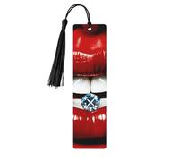 Red Lips with Diamond Wood Bookmark for Book Lovers Birthday Teachers Gift, Handmade Craft Book Marks Ornaments with Tassel Exquisite Reading Page Markers for Men Women