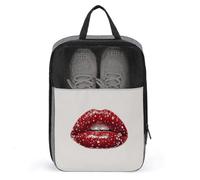 Red Lips with Small White Diamonds Shoe Bag for Travel Daily Use Anti-dust Storage Carrier Golf Shoe Pouch