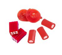 Red Liquorice Mix - Strawberry Flavoured Wheels - Fondant Filled Bricks and Pencils - Fruit Flavour Liquorice Sweets - 1kg Bag - Pick and Mix