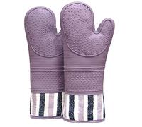 RED LMLDETA Heat Resistant 550 Degree Oven mitt, Silicone Oven Hot Mitts - 1 Pair, Extra Long Professional Baking Oven Gloves - Food Safe,Pot Holders Cooking,Grilling,Kitchen (Purple)