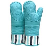 RED LMLDETA Heat Resistant 550 Degree Oven mitt, Silicone Oven Hot Mitts - 1 Pair, Extra Long Professional Baking Oven Gloves - Food Safe,Pot Holders Cooking,Grilling,Kitchen (Blue Mittens)