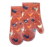 RED LMLDETA Oven Mitts Set of 2 with Transparent Clear Silicone Shell and Nice Shell Flower Cotton Lining, Heat Resistant to 500 F Kitchen Oven Gloves Pot Holder for Cooking (Rooster, Oven Mitts)