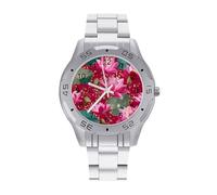 Red Lo-Tus Flowers Pattern Men's Quartz Watch Trendy Stainless Steel Bands Easy Read Minimalist Wristwatches Business Daily