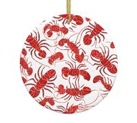 Red Lobster Christmas Ceramic Circular Pendant Is An Excellent Addition To Your Holiday Decoration