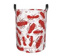 (Red Lobster) Collapsible Circular Laundry Hamper Waterproof Oxford Fabric Clothes Basket with Handles Foldable Storage Bin for Bedroom Bathroom Dorm Toy Towel Blanket Organizer Medium