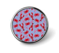 Red Lobster Crab Pattern Round Lapel Pin Brooches Badge Holder for Clothes Bags Backpack Hats