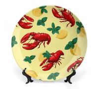Red Lobster Lemon Printed Bone China Decorative Plate Ceramic Decorative Plate with Display Stand for Home Wall Decor