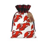 Red Lobster Print Color Blocked Linen Drawstring Gift Bag, Reusable Gift Bag