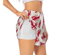 Red Lobster Print Dual-Layered Yoga Running Shorts Exercise Gym Workouts Women's Athletic Shorts, White, Medium