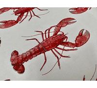 Red Lobster Print Fabric Curtains Upholstery Dress Material Nautical Marine White Canvas (10cm x 15cm Sample)