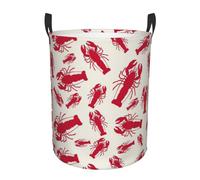 Red Lobster Print Laundry Hamper Round Laundry Basket, Large Laundry Hamper With Laundry Bag Handles