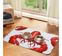 Red Lobster Print Pet Feeding Mat Absorbent Pu Leather Dog Cat Food Mats Contain Spills Protects Floors, Anti-Slip Rubber Backing Dog Bowl Mats Easy Clean Pet Placemats 40x60cm