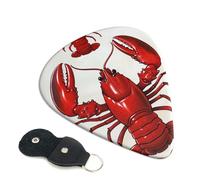 Red Lobster Print Printed Guitar Picks, 6 Pack with Leather Keychain Pick Holder - 0.46mm, 0.71mm, 0.96mm Assorted Thickness for Acoustic Ukulele, Electric Guitar, Acoustic Guitar, Bass