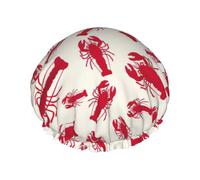 Red Lobster Print Shower Cap For Women Lightweight Reusable Softdouble Waterproof Layers Leakproof.