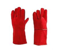(Red) Log Burner Welding Gloves, Heat&Fire Resistant Leather Welding Gloves Gauntlet Pair for Stove Burner Oven Gril Fireplace Handling