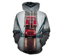 Red London Double Decker Bus at Tower Bridge Mens Hoodie Pullover Long Sleeve Sweaters Hooded Casual Sweatshirt for Sports