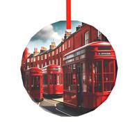 Red London Street Christmas Tree Set With Ornaments,Ornament Gift Decor For New Year Door Wall Decor